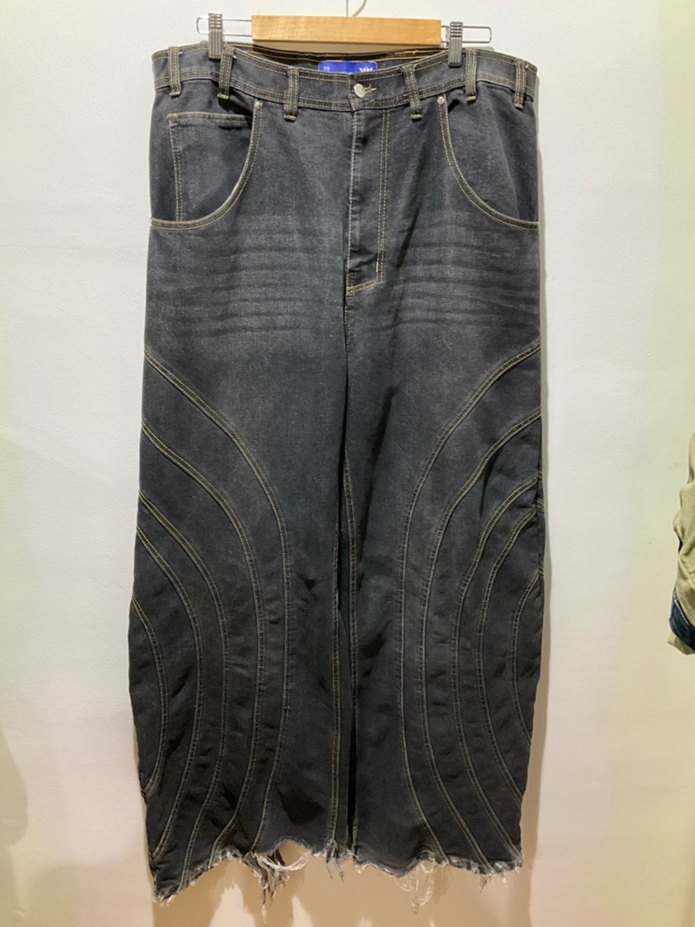 Men's Jooniverse Lab Wide 5 Panel Denim Raw Black Jeans Sz 38, Flawed